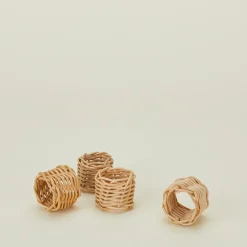 Dot + Army Table Linens^Basket Weave Napkin Ring, Set of 4