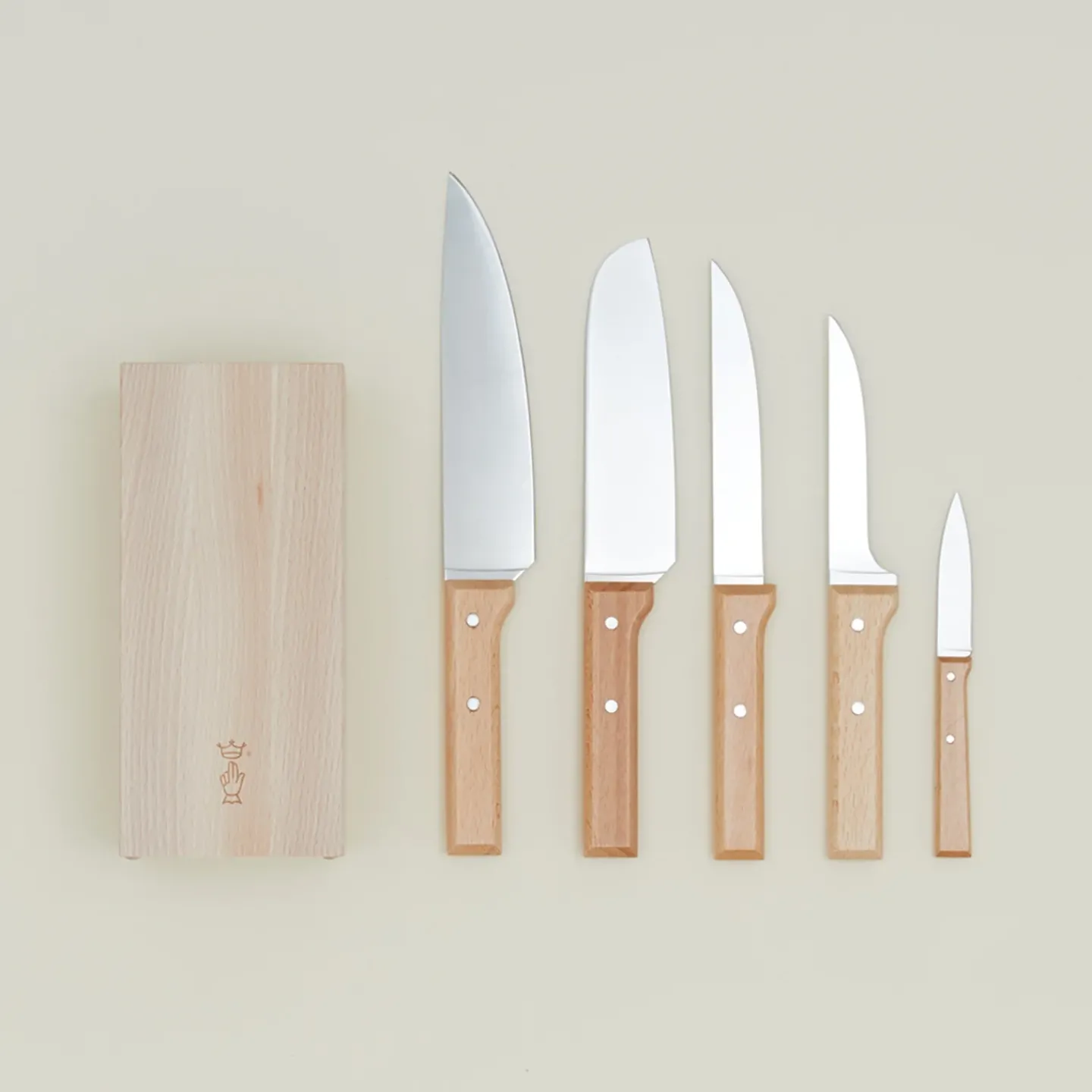 Opinel Cutting Boards & Knives^Beechwood Knives, Set of 5 + Block