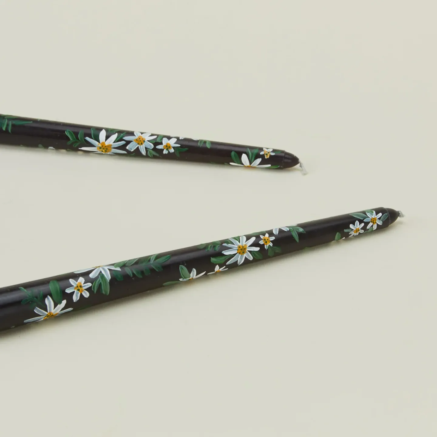 Ashley Myers Candles & Tapers^Floral Handpainted Taper Pair - Black
