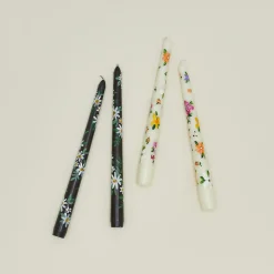 Ashley Myers Candles & Tapers^Floral Handpainted Taper Pair - Black