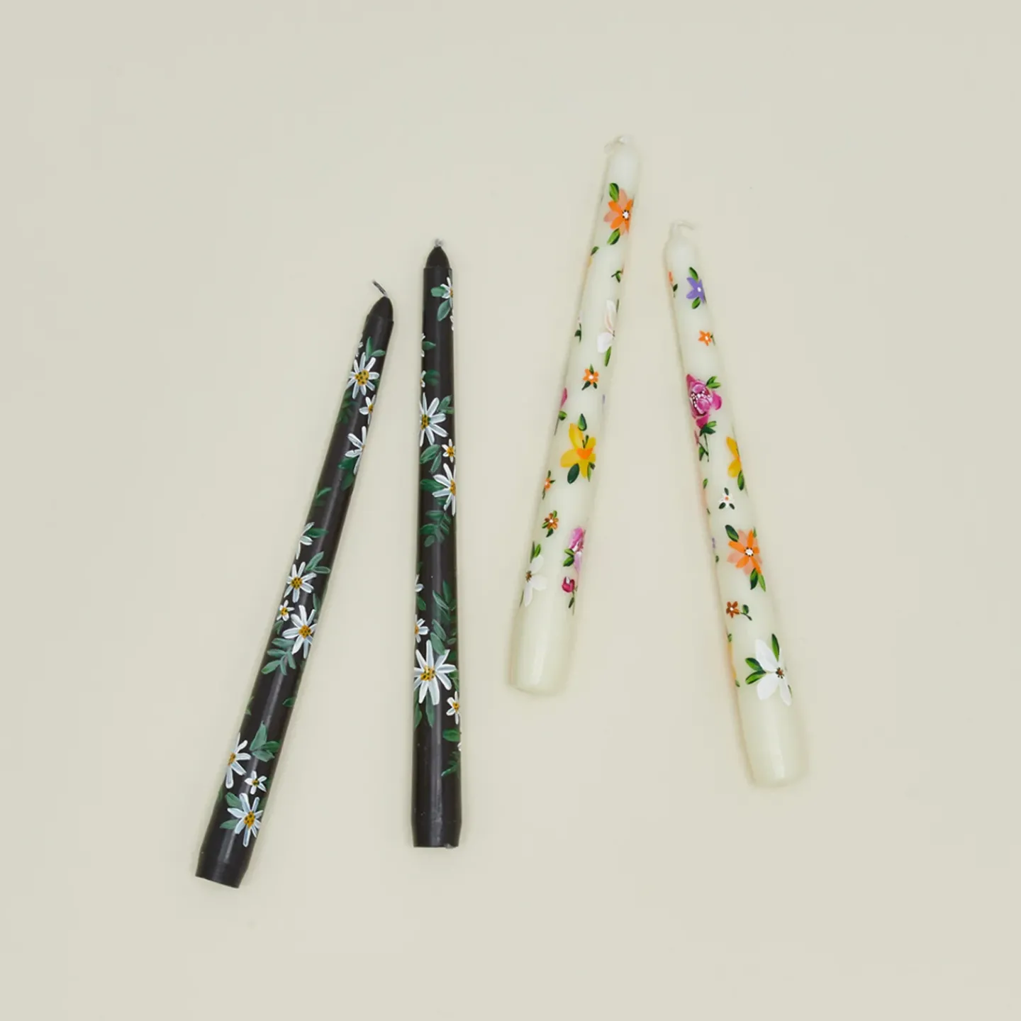 Ashley Myers Candles & Tapers^Floral Handpainted Taper Pair - Black