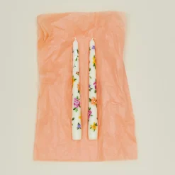 Ashley Myers Candles & Tapers^Floral Handpainted Taper Pair - White